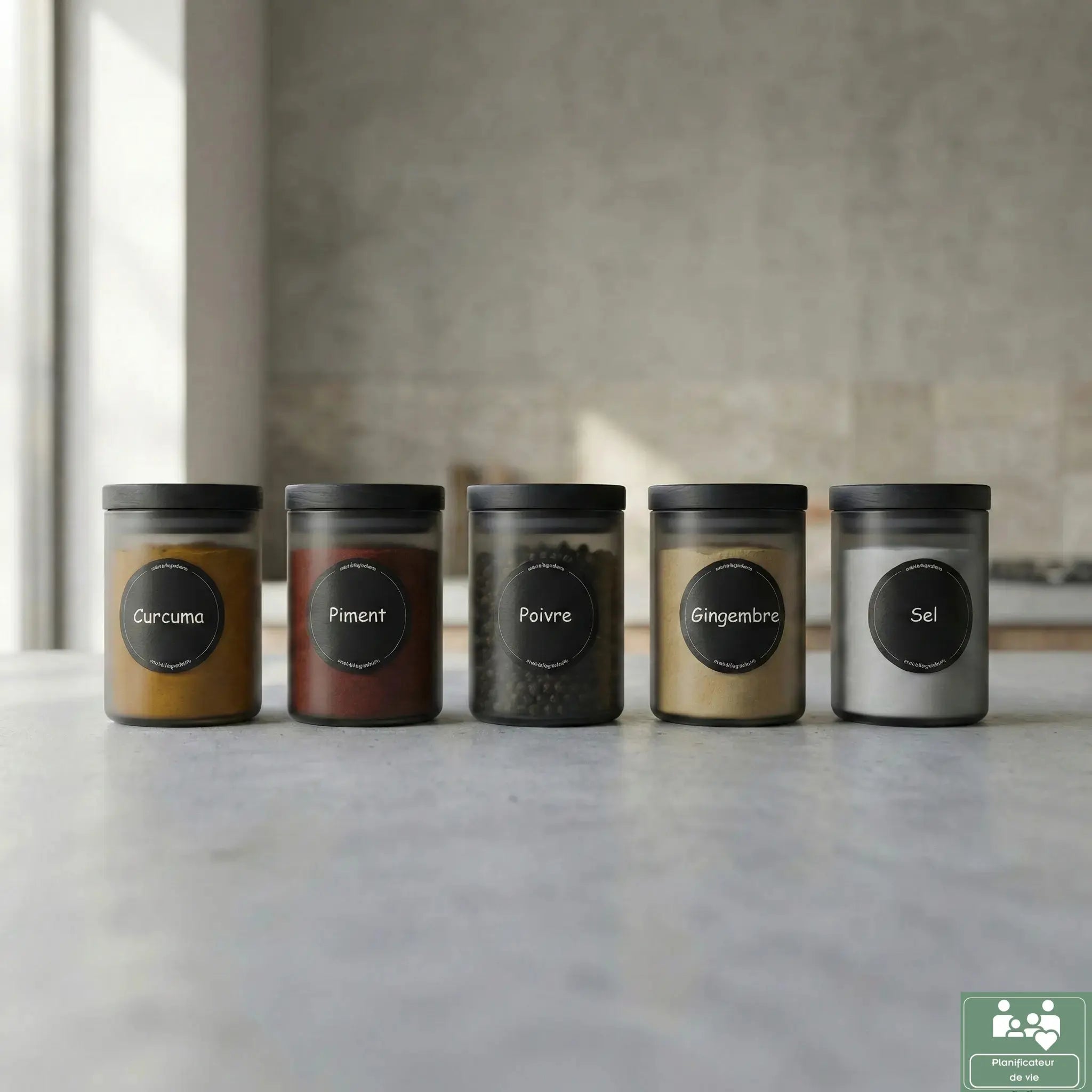 Pack de 60 Étiquettes à Épices Noir Mat – Waterproof & Résistantes au Lave-Vaisselle –