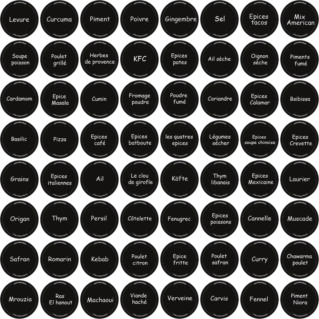 Pack de 60 Étiquettes à Épices Noir Mat – Waterproof & Résistantes au Lave-Vaisselle –
