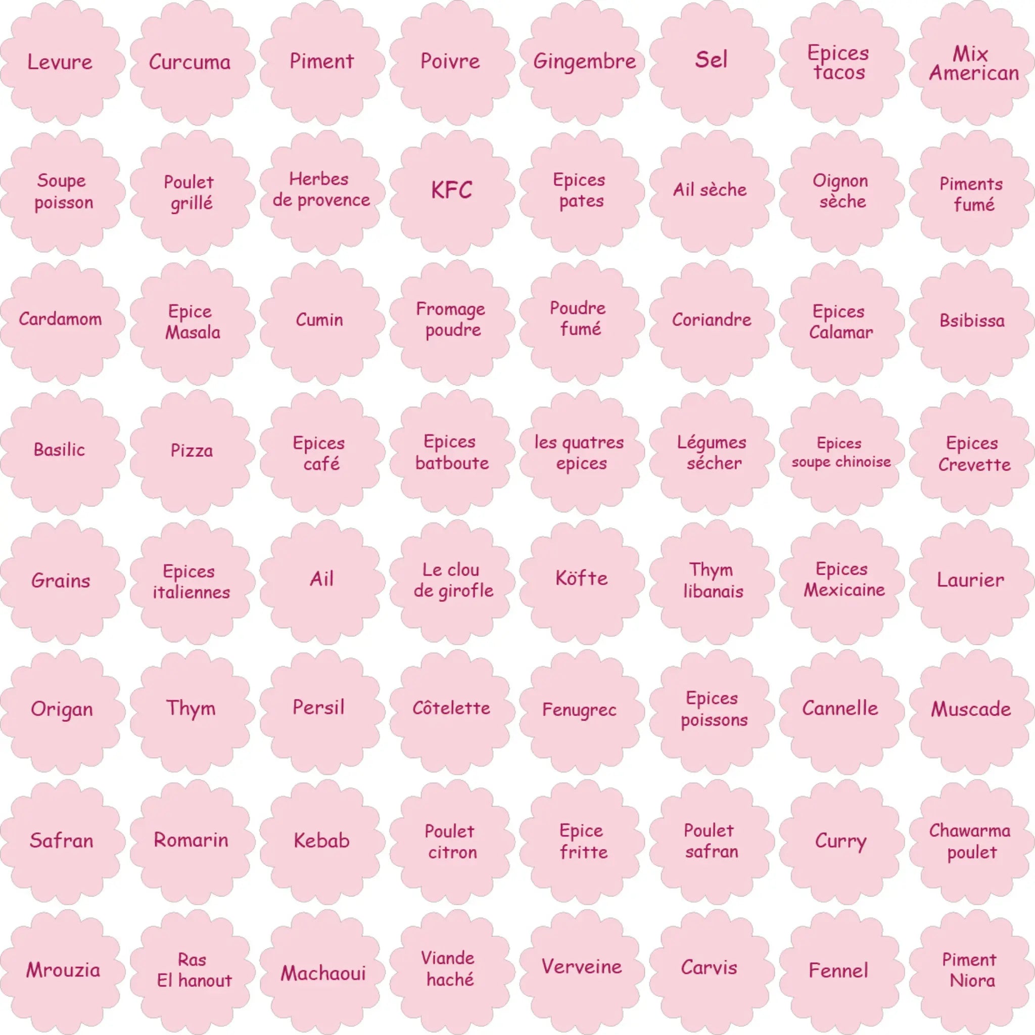 Pack de 60 Étiquettes à Épices Rose Pastel – Design Floral Élégant – 100% Waterproof