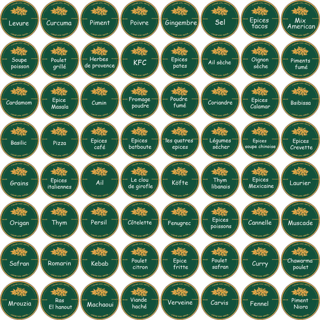 Pack de 60 Étiquettes à Épices vert Mat – Waterproof & Résistantes au Lave-Vaisselle –