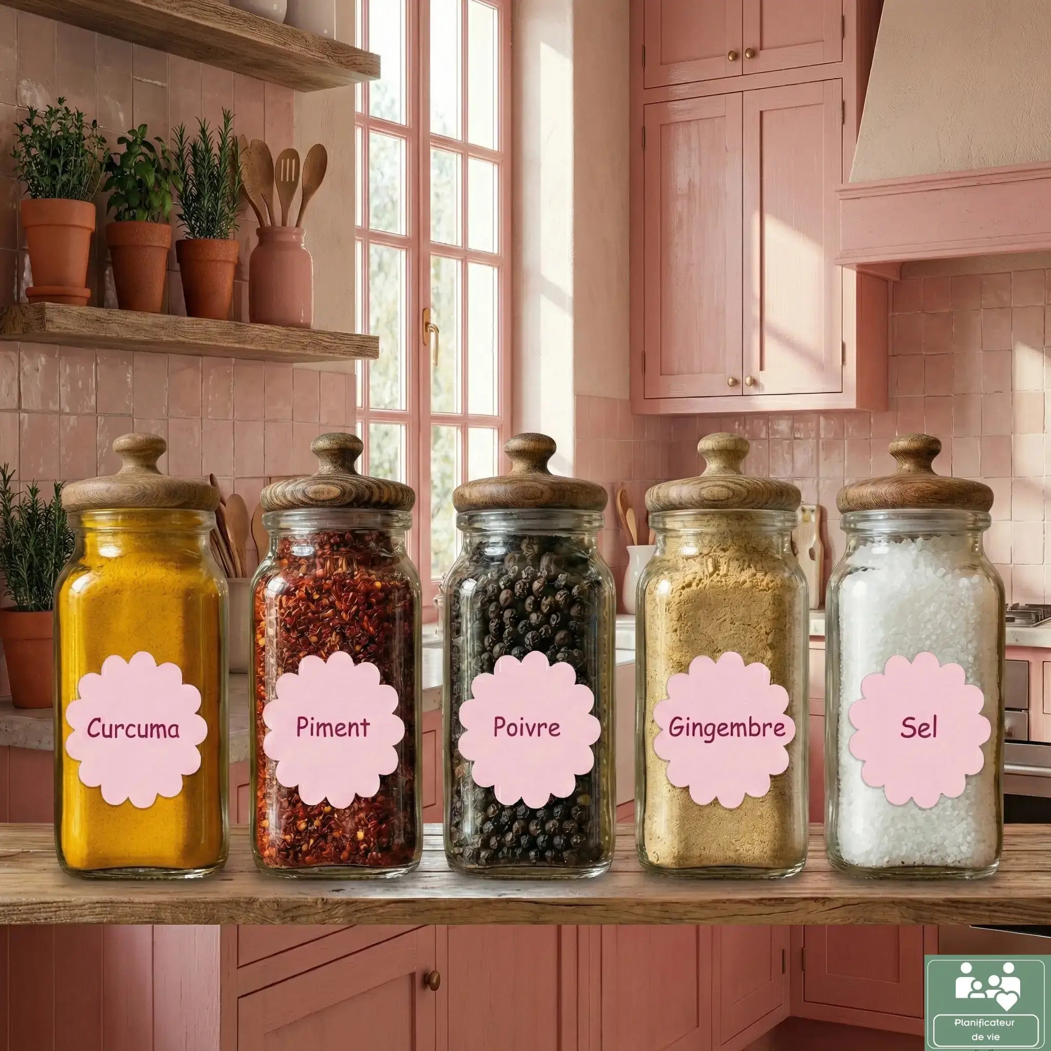 Pack de 60 Étiquettes à Épices Rose Pastel – Design Floral Élégant – 100% Waterproof