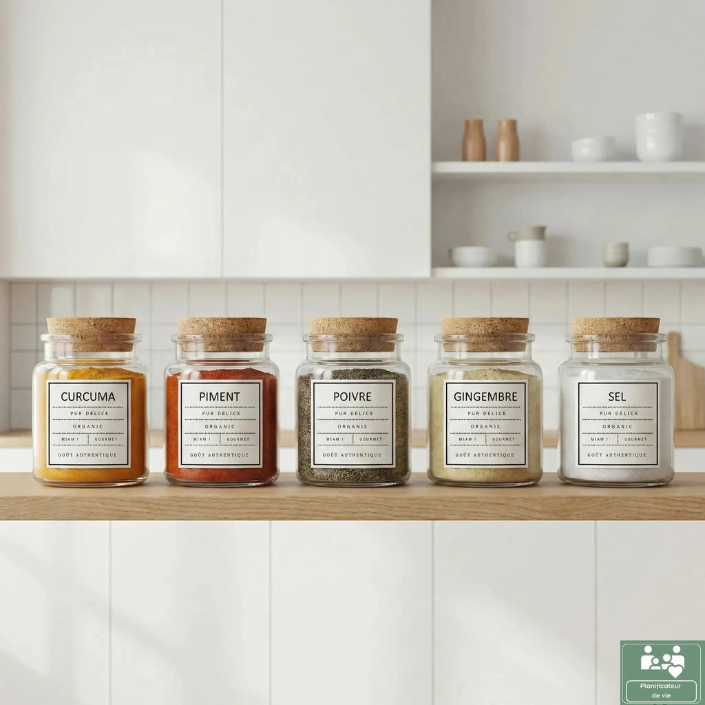 Pack de 60 Étiquettes à Épices "Minimalist White" – Design Gourmet – 100% Waterproof