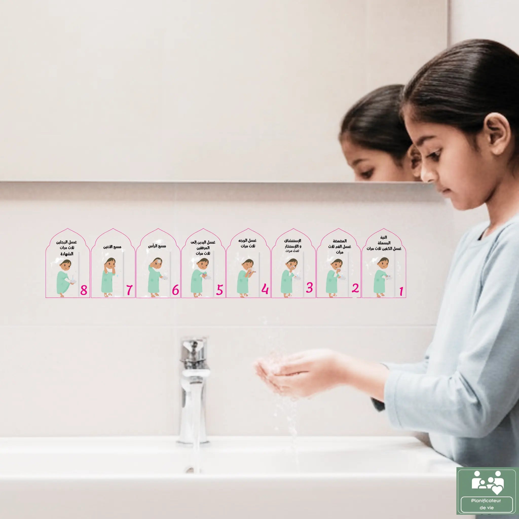 Kit d'Apprentissage Salat & Woudou : 11 Cartes et 8 Stickers Waterproof