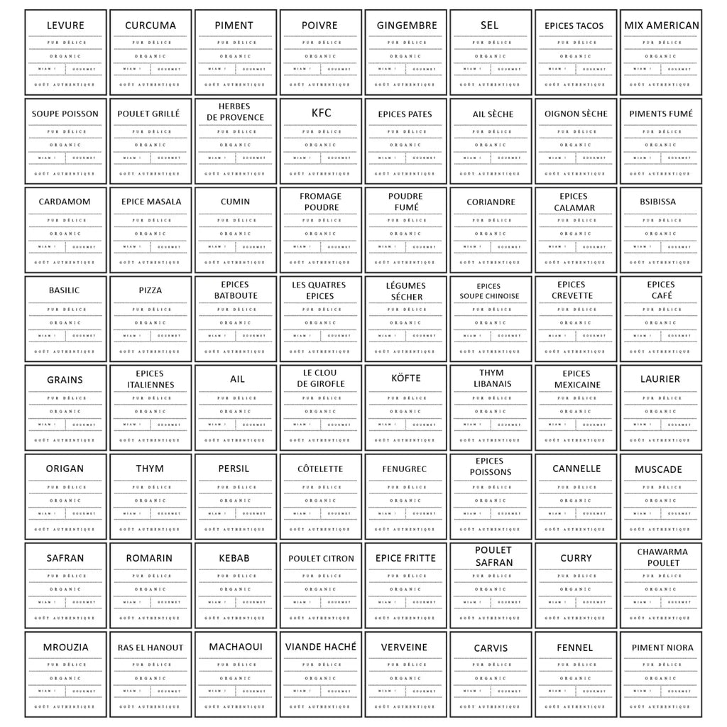 Pack de 60 Étiquettes à Épices "Minimalist White" – Design Gourmet – 100% Waterproof