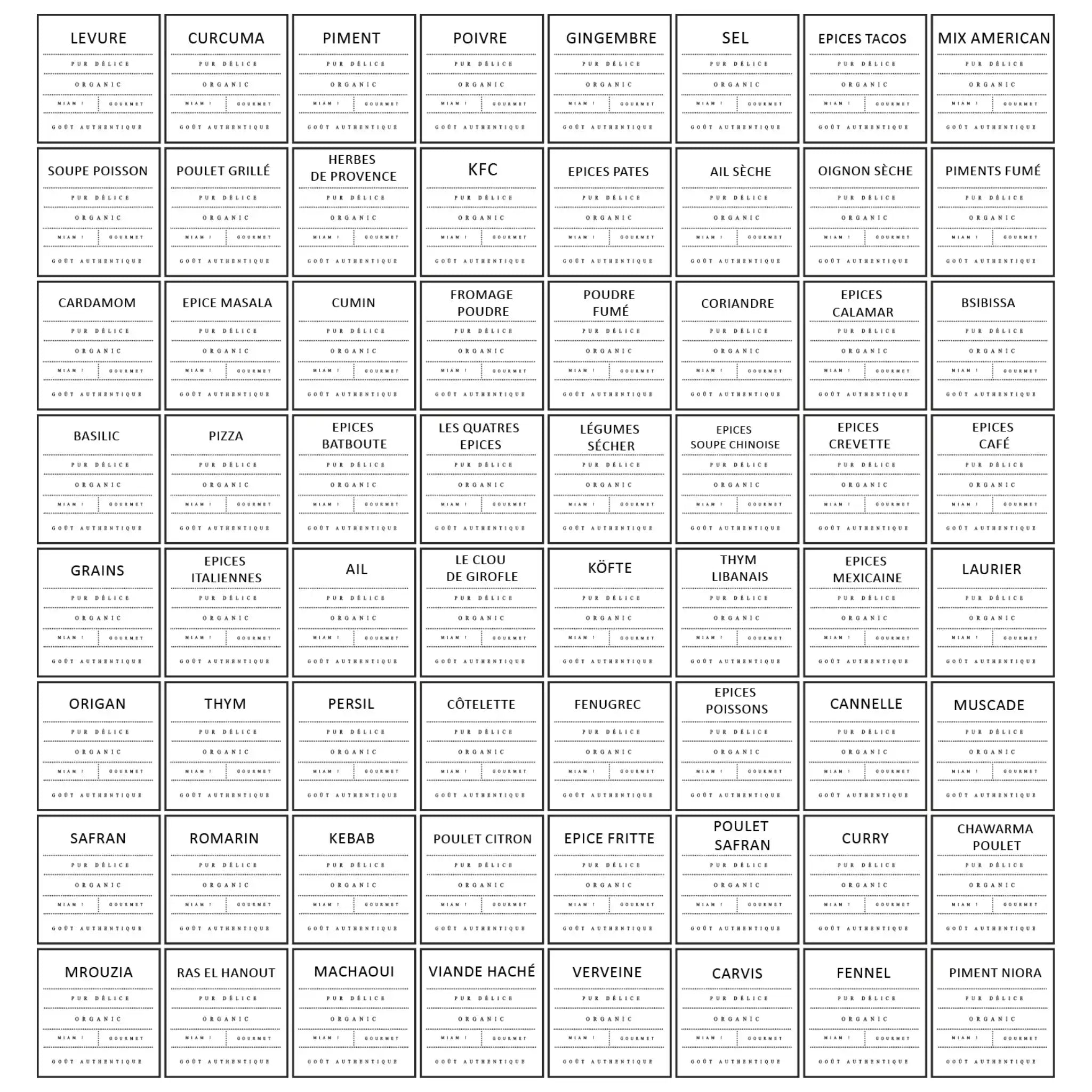 Pack de 60 Étiquettes à Épices "Minimalist White" – Design Gourmet – 100% Waterproof