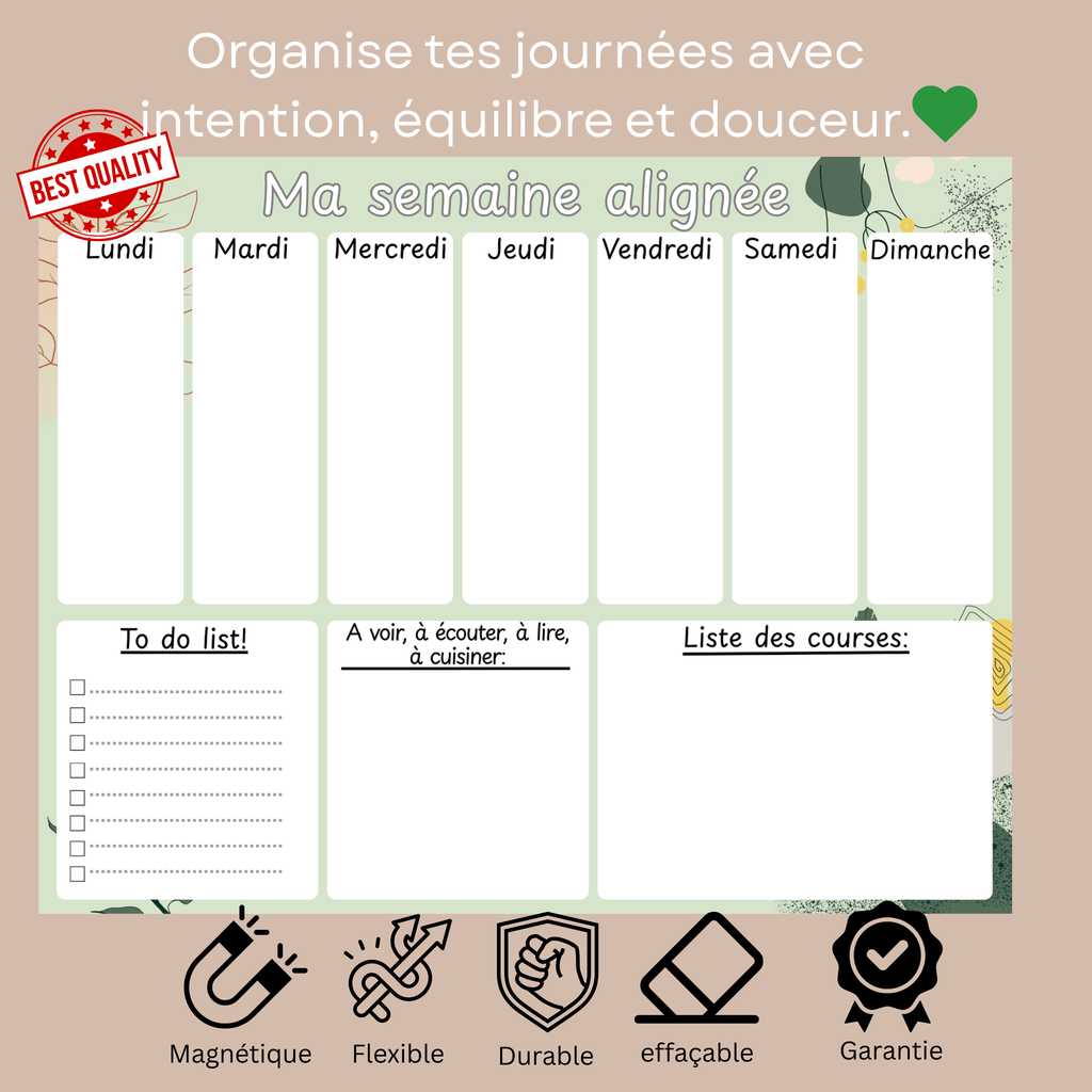 Planning Hebdomadaire Magnétique – Ma Semaine Alignée | 36 × 28 cm