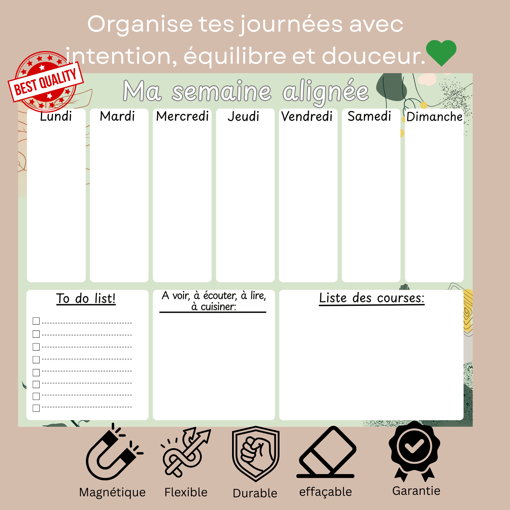 Planning Hebdomadaire Magnétique – Ma Semaine Alignée | 36 × 28 cm