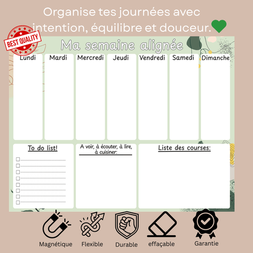 Planning Hebdomadaire Magnétique – Ma Semaine Alignée | 36 × 28 cm