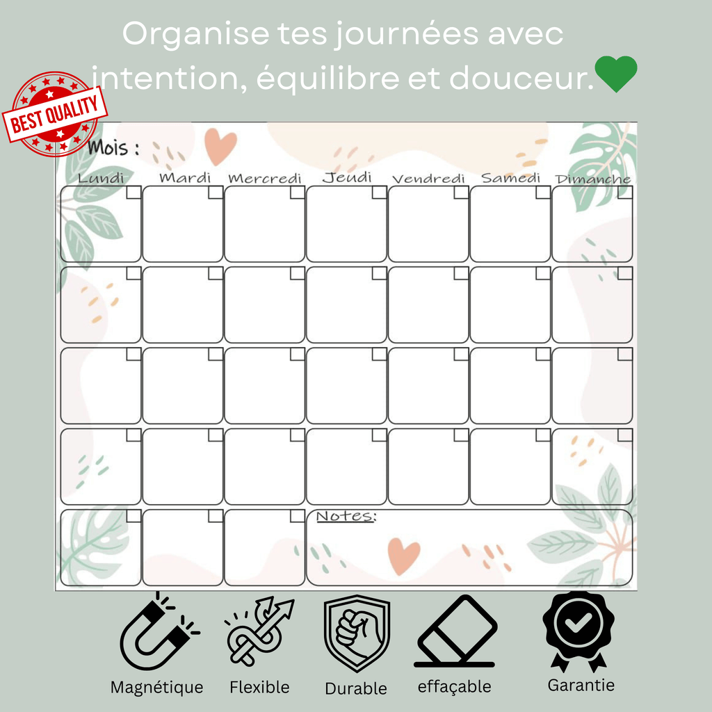 Planning Mensuel Magnétique – Organisation du Mois | 28 × 36 cm