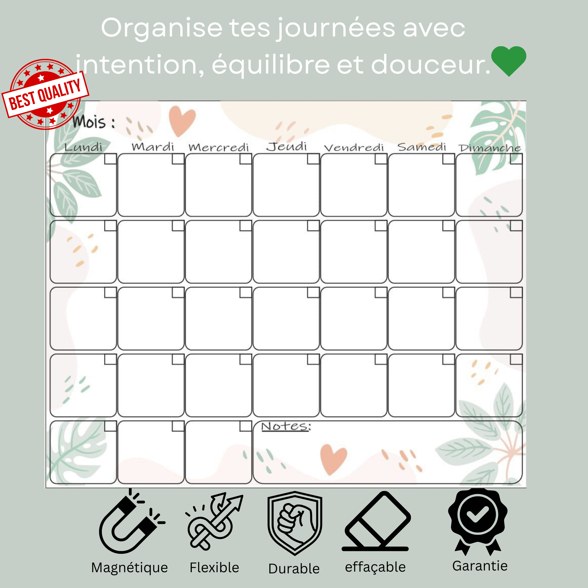 Planning Mensuel Magnétique – Organisation du Mois | 28 × 36 cm