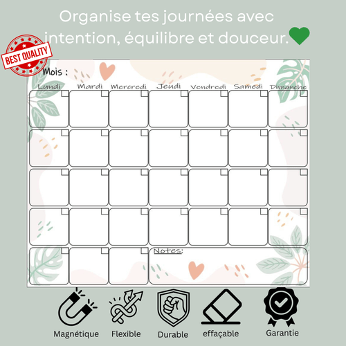 Planning Mensuel Magnétique – Organisation du Mois | 28 × 36 cm